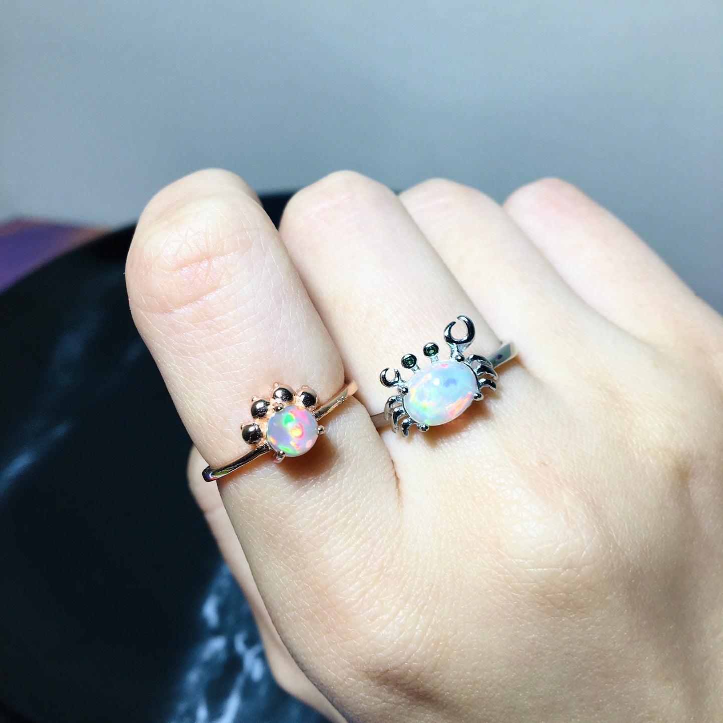 Opal Ring,925 Sterling Silver Crab Ring,Lovely Cat Paw Ring,Candy Opal Ring,Unique Hawaiian White Opal Jewelry,Birthday Gift,Valentine's Day