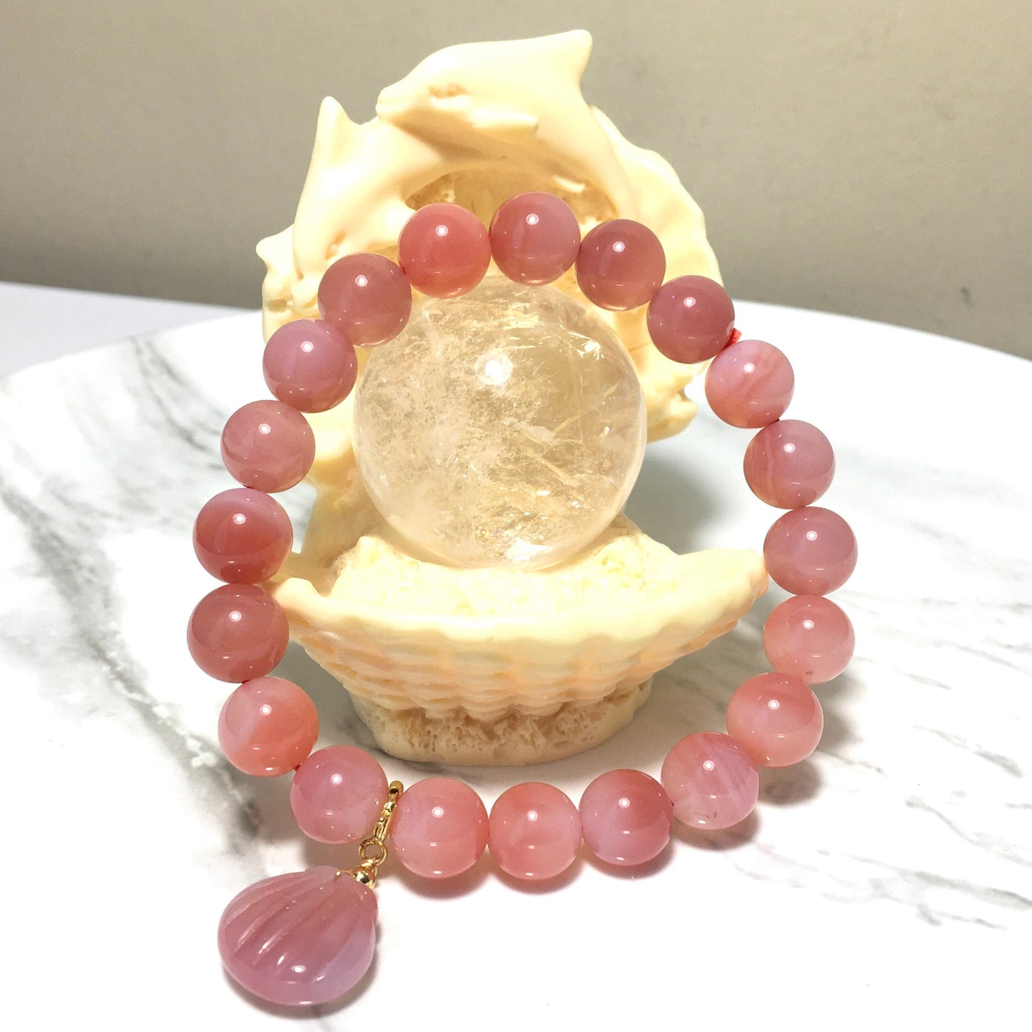 Pink Peach Shell Agate Bracelet, Natural Gemstone Crystal Agate Bracelet,Gift for Her, Handmade Bracelet,Lucky Stone,Valentines Gift,