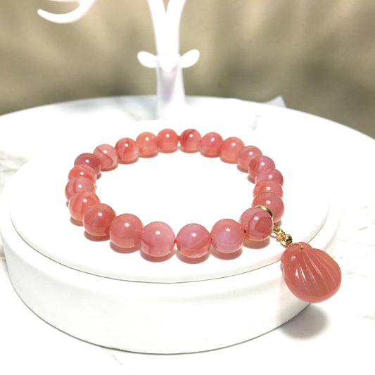 Pink Peach Shell Agate Bracelet, Natural Gemstone Crystal Agate Bracelet,Gift for Her, Handmade Bracelet,Lucky Stone,Valentines Gift,