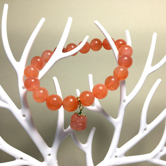 Orange Agate Persimmon Bracelet, Natural Gemstone Crystal Agate Bracelet, Round Beads, Gift for Her, Handmade Bracelet,Lucky Stone Gift