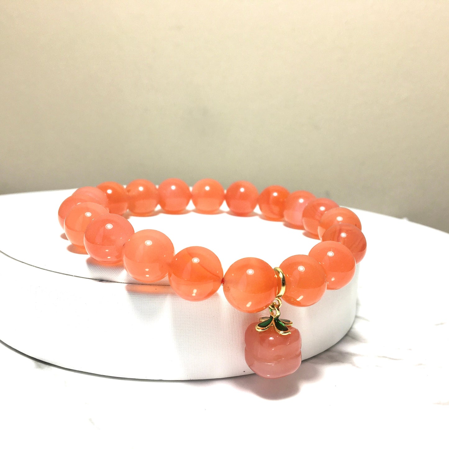 Orange Agate Persimmon Bracelet, Natural Gemstone Crystal Agate Bracelet, Round Beads, Gift for Her, Handmade Bracelet,Lucky Stone Gift