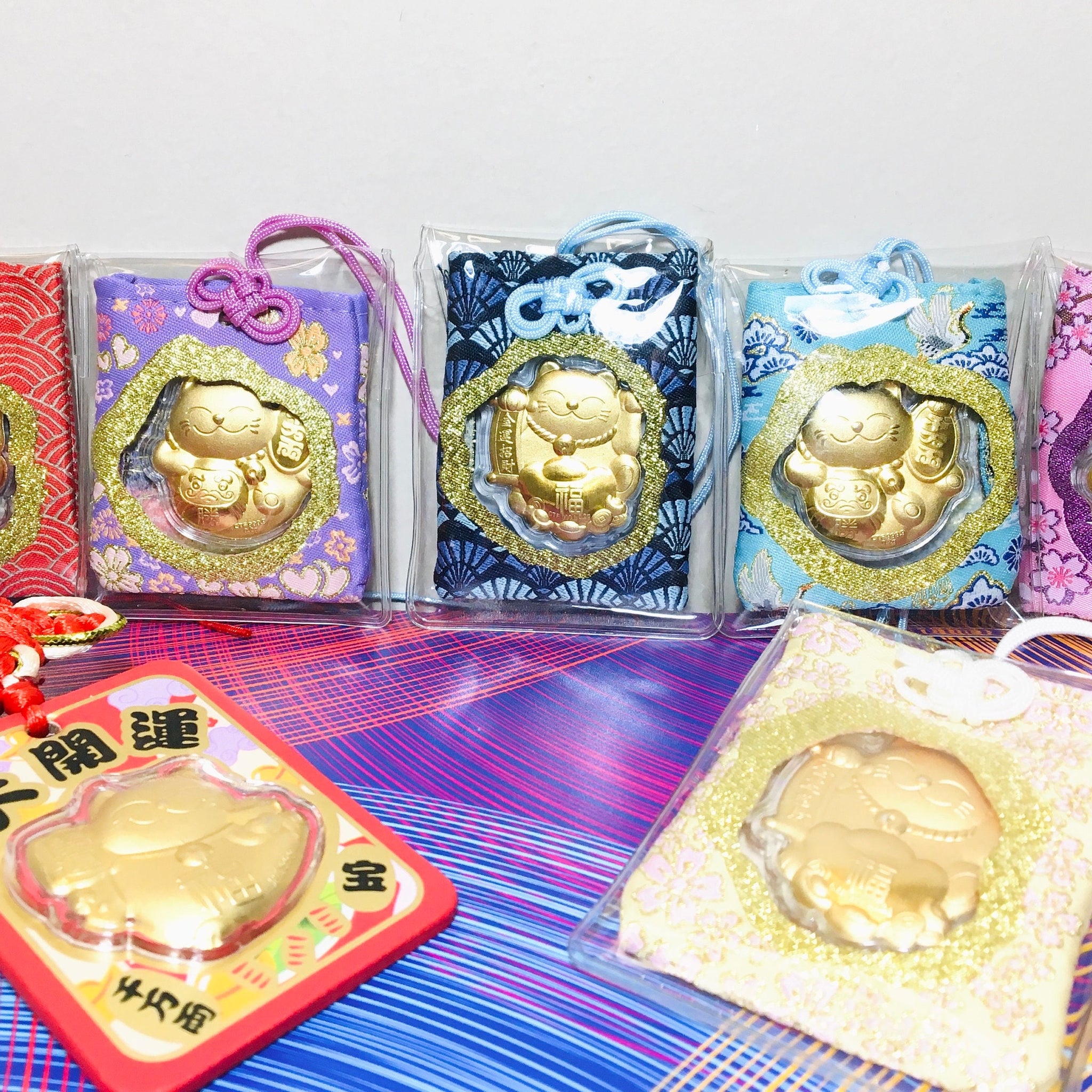 New Year Best Wishes Lucky Japanese Omamori, Charm Christmas Gift,Car Decor, Sakura Bag Keychain, Gold Kitty, Great Protection, Gift for Her