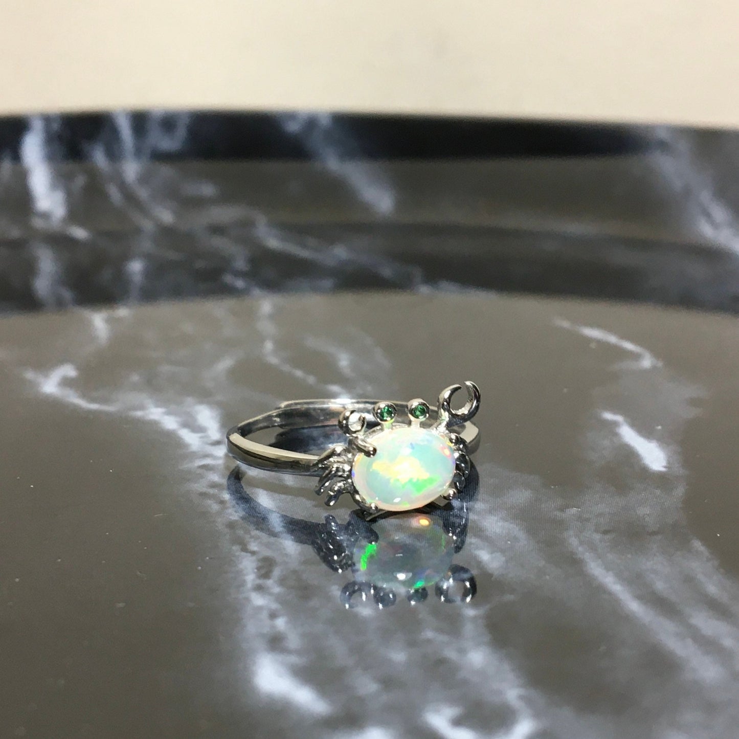 Opal Ring,925 Sterling Silver Crab Ring,Lovely Cat Paw Ring,Candy Opal Ring,Unique Hawaiian White Opal Jewelry,Birthday Gift,Valentine's Day