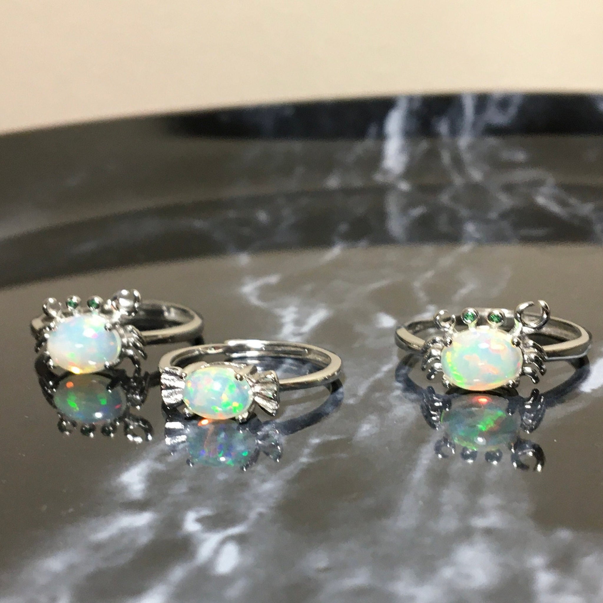 Opal Ring,925 Sterling Silver Crab Ring,Lovely Cat Paw Ring,Candy Opal Ring,Unique Hawaiian White Opal Jewelry,Birthday Gift,Valentine's Day