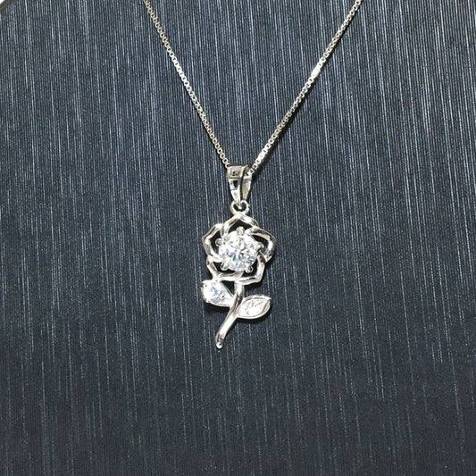 Rose Moissanite Pendant Necklace,White Moissanite Necklace,Flower Pendant,925 Sterling Silver Chain,Mother's DayBest Gift,Gift for her Wife