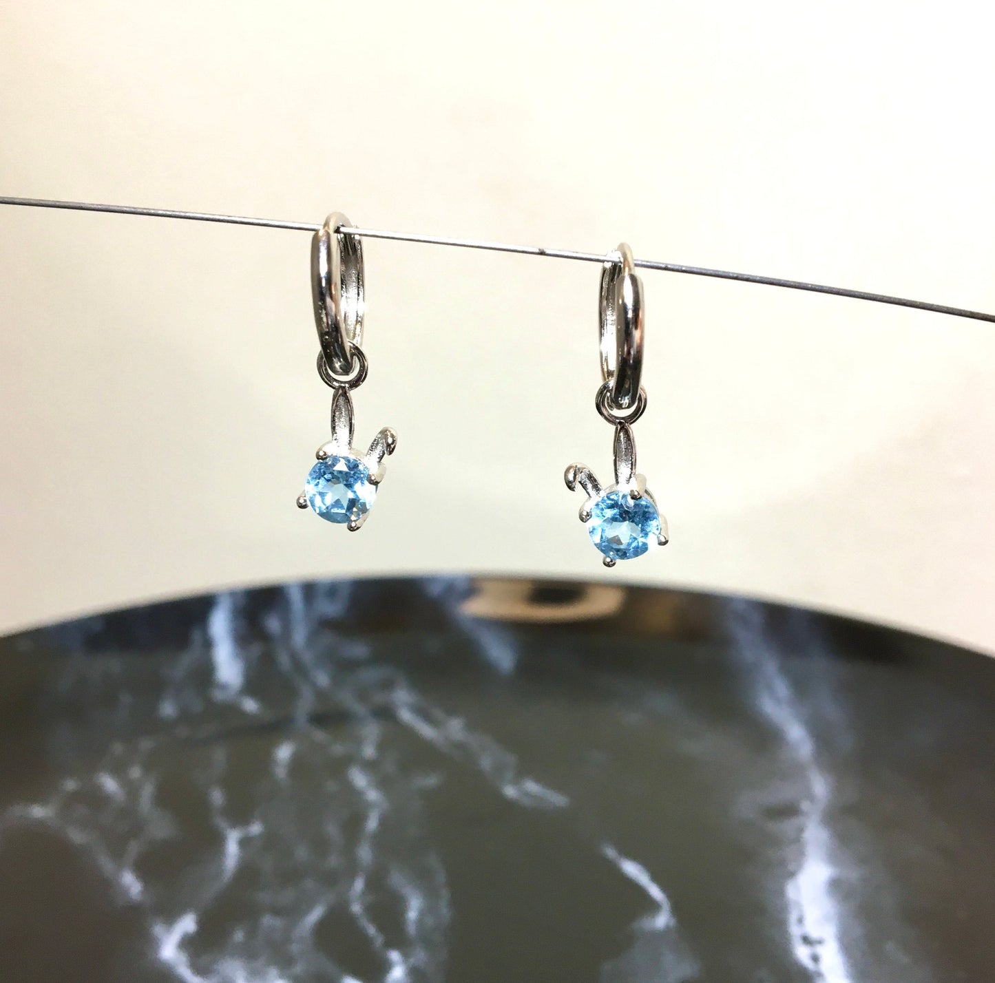 Topaz Sterling Silver Earrings,Lovely Rabbit Earrings, Swiss Blue Topaz Earrings,Unicorn Gemstone Earrings,Birthday Earrings Gift,For Friend