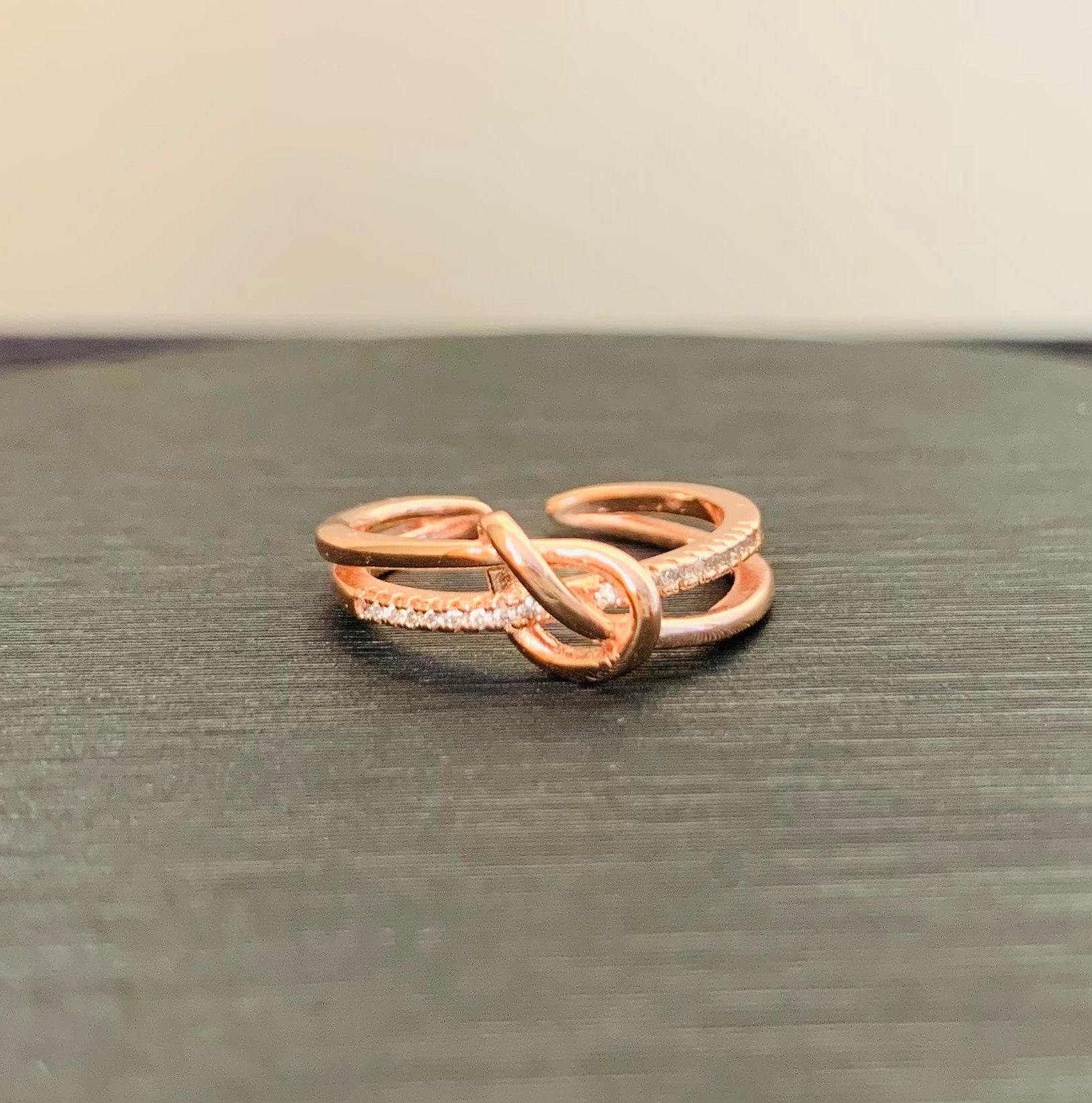 Knot Love Heart Rose Gold Plated Sterling Silver Moissanite Ring, Engagement Anniversary Fashion Ring, Gift for Her, Valentine Birthday Gift