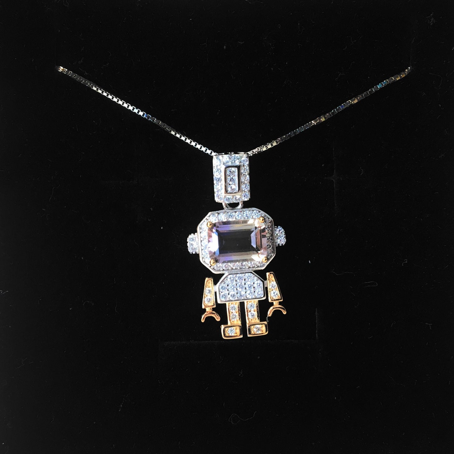 High Quality Ametrine Citrine Robot Pendant Necklace,Crystal Diamond Necklace,925 Silver Computer Pendant,Birthday Valentines Necklace Gift