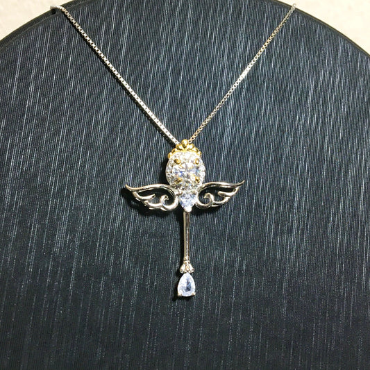 Angel Magic Stick Colorless Moissanite Necklace,0.5ct Moissanite Pendant,Rose Gold Plated Necklace,Anniversary for Her,Birthday gift