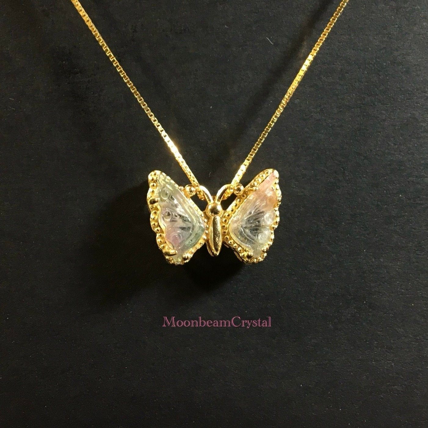 Butterfly Pink Watermelon Tourmaline Necklace, Natural Crystal Gemstone, Gold Plated Silver, Valentine's Day Jewelry, Birthday Gifts for Her