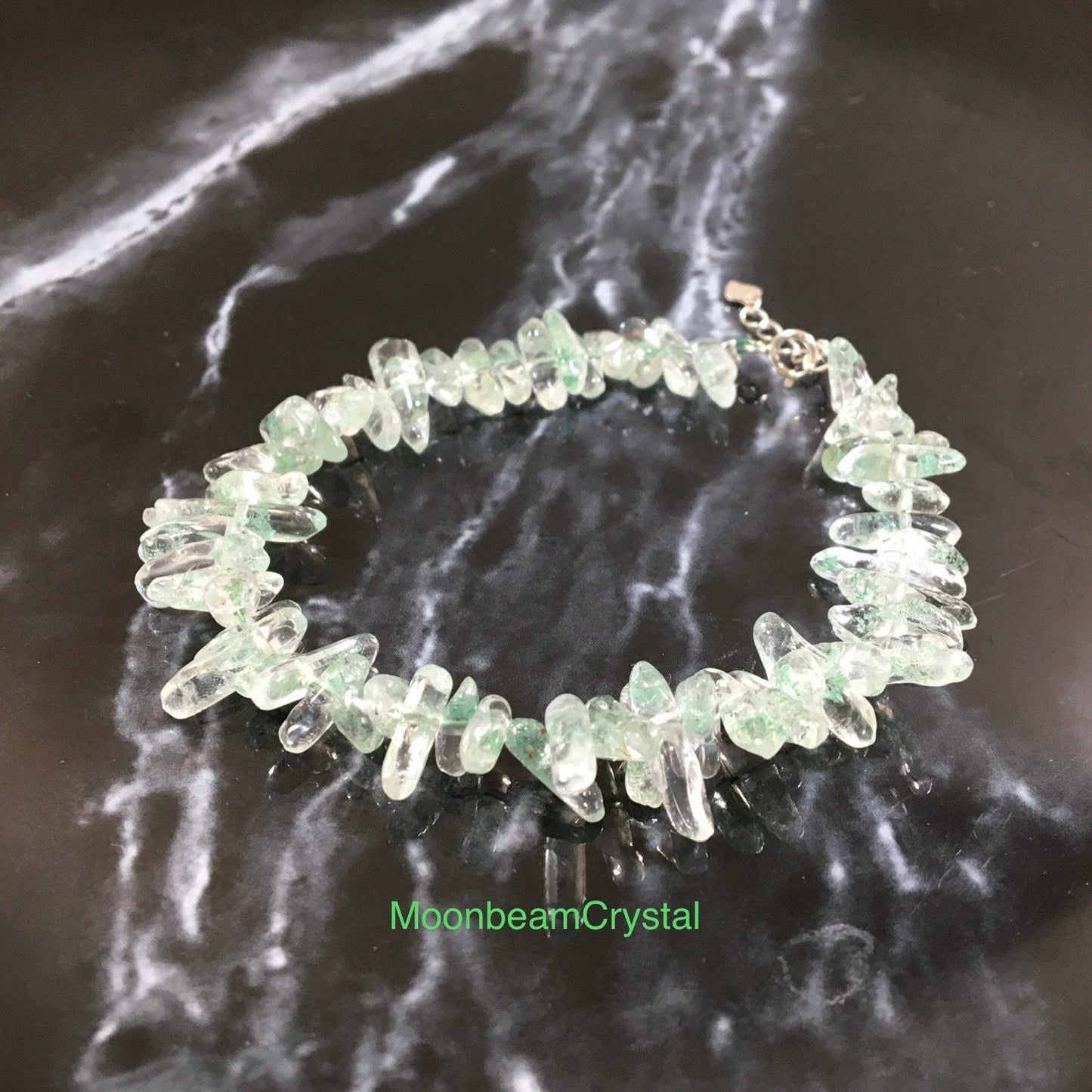 Rare Emerald Green Phantom Quartz Bracelet - Unique Gemstone Jewelry for Healing and Style, Gift for Her, Handmade Jewelry, Lucky Stone