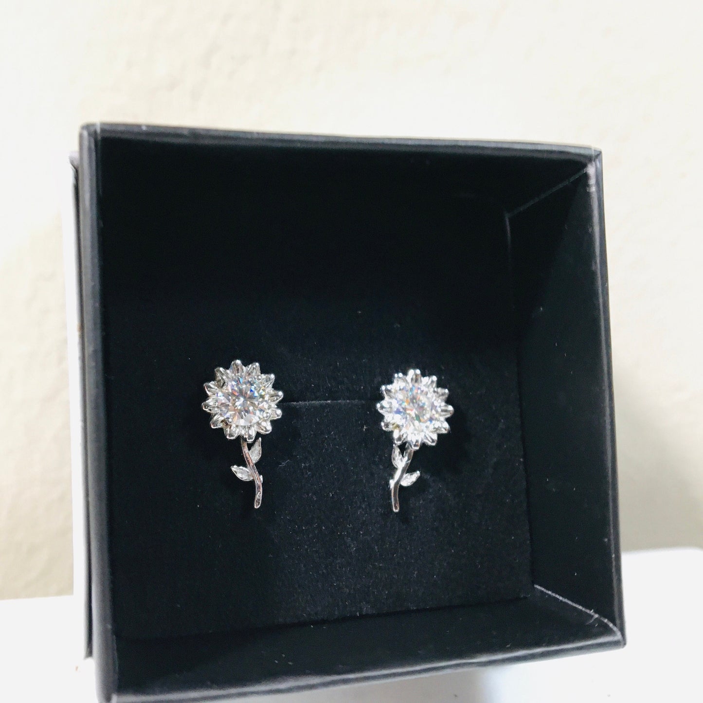 Cute Delicate Sunflower Earrings,White Moissanite 0.5 ct Earrings, for Anniversary Engagement 925 Silver Earring Special Gift for Girlfriend