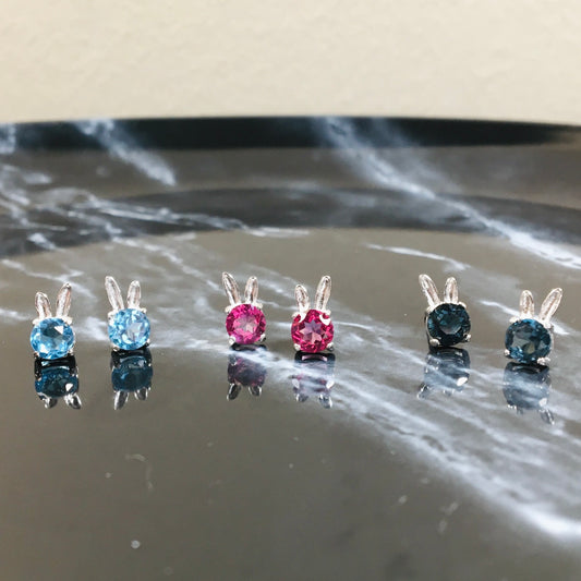 Topaz Sterling Silver Earrings,Lovely Rabbit Earrings, Swiss Blue Topaz Earrings,Unicorn Gemstone Earrings,Birthday Earrings Gift,For Friend