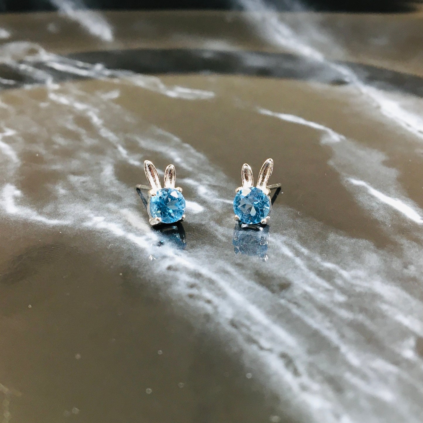 Topaz Sterling Silver Earrings,Lovely Rabbit Earrings, Swiss Blue Topaz Earrings,Unicorn Gemstone Earrings,Birthday Earrings Gift,For Friend