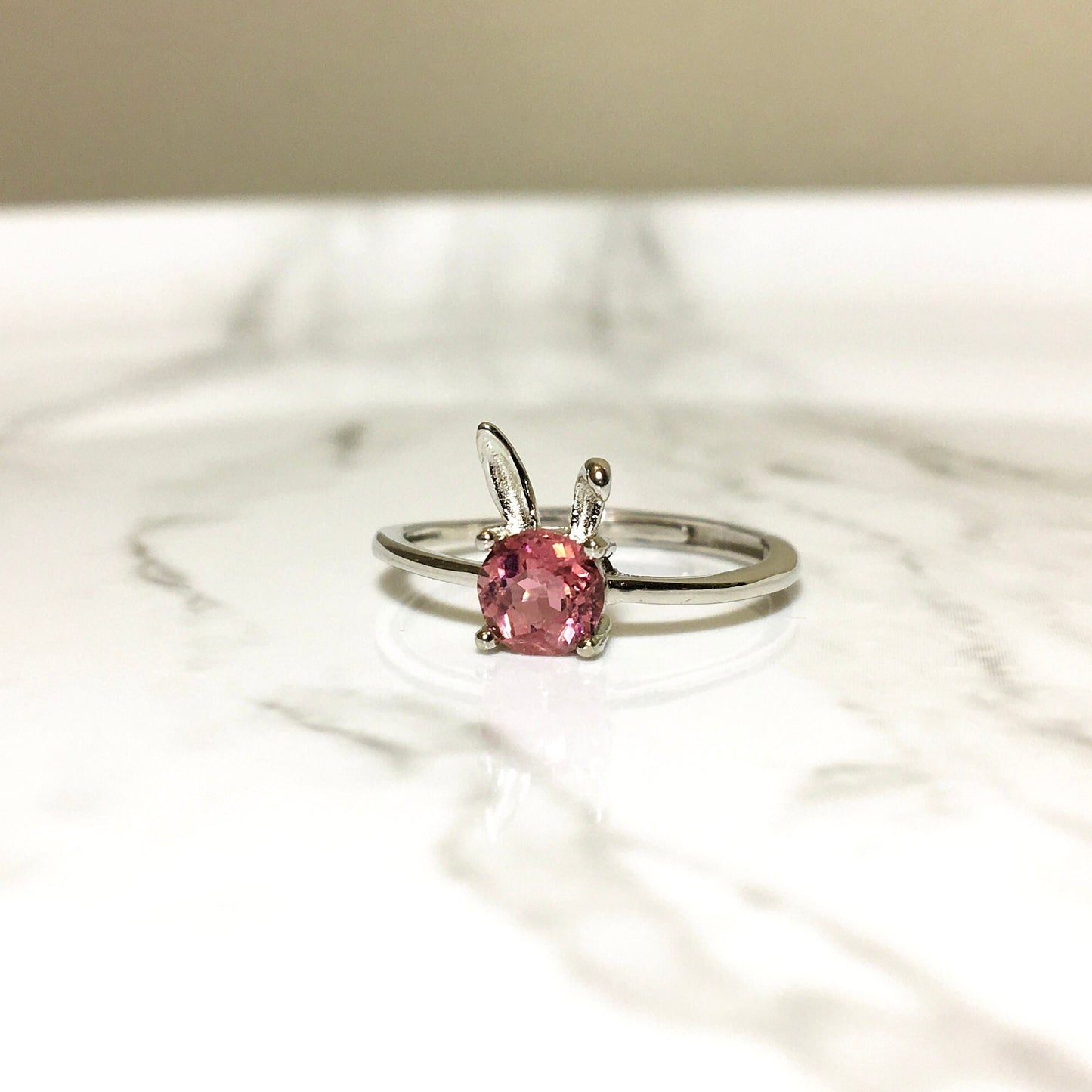 Delicate Opal  Bunny Ring, Pink Tourmaline Sterling Silver Band Rings,for her,Cute Rabbit Pet Jewelry,Valentine's Day Ring,Rabbit Rings