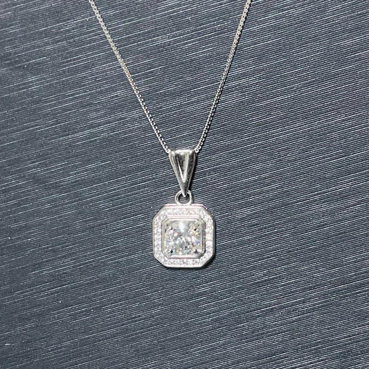 Colorless Gorgeous Moissanite Necklace,Princess Square,1ct Moissanite Simple SilverPendant,Anniversary Necklace for Her,Mother's Day gift